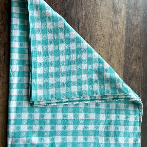 Vintage light blue or teal table cloth, rectangle 53.5"x85", blue tablecloth, - Picture 1 of 6